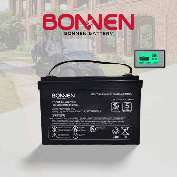 Golf Cart 12V 100Ah Lifepo4 Lithium Baterai 6000 Siklus 150A BMS Lithium Baterai Penggantian